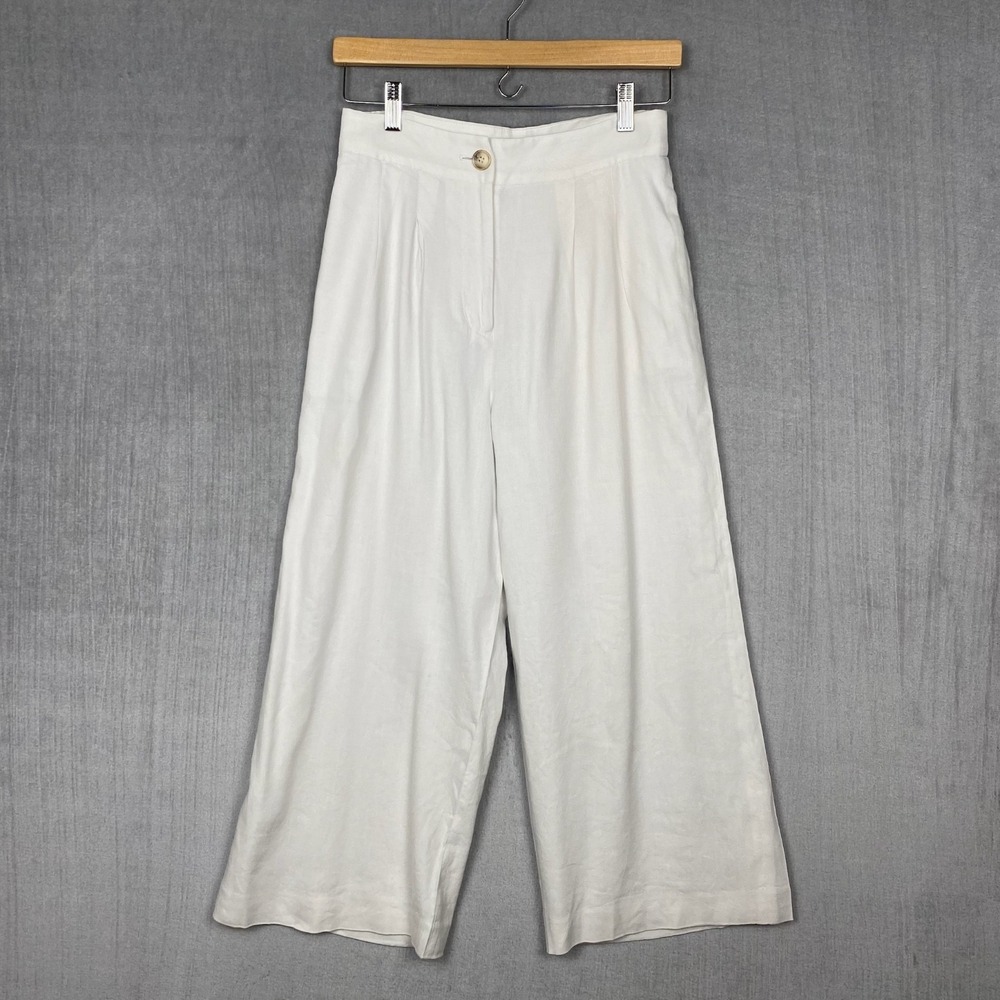 Antonio Melani Trousers Womens 4 White Wide Leg Linen Blend Coastal Chic Luxury